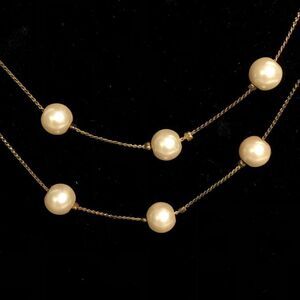 double strand spaced out single pearls champagne color antique brass color metal